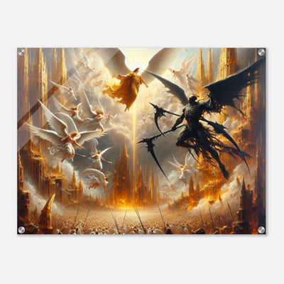 Acrylglasdruck: Epische Schlacht im Himmel zwischen Schutzengeln und dämonischem Engel des Todes, fesselnde Wandkunst für Fantasy-Enthusiasten und Kunstliebhaber