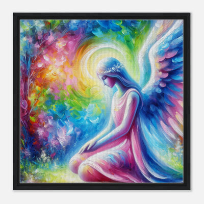 Gerahmte Leinwand: Wings of Serenity, Engel in Acrylfarben, betet für die Menschheit, farbenfrohe und inspirierende Wanddekoration für Wohnzimmer und kreative Räume