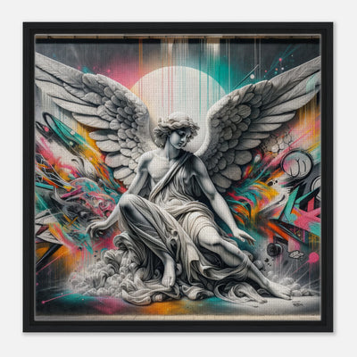 Marmorangel-Graffiti an einer Mauer – Leinwanddruck mit urbanem Hip-Hop und religiösem Kontrast
