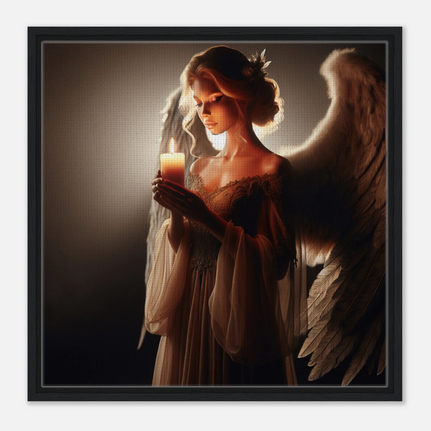 Gerahmte Leinwand: Light in the Dark, Schutzengel mit brennender Kerze, symbolisiert Hoffnung und Licht, inspirierende Wanddekoration für Wohnzimmer und Räume der Ermutigung