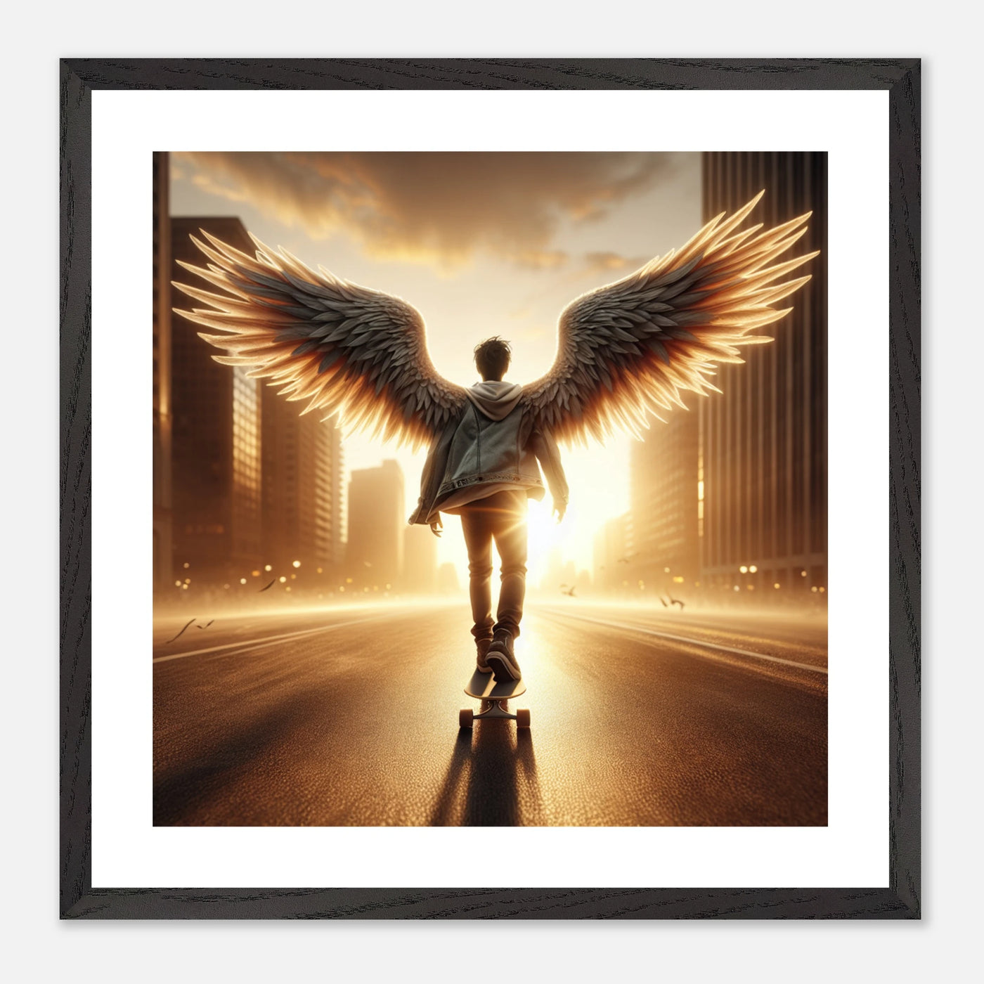 Engel-Skater auf dem Weg ins Jenseits – Golden Hour Guardian Skater Poster, himmlische Reise und Abschied
