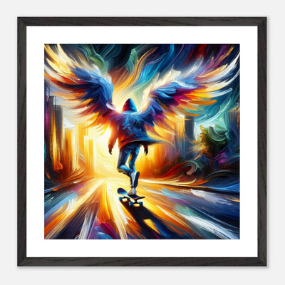 Engelsflügel-Skater auf dem Weg zur Sonne – Skate in Heaven Poster, himmlische Skateboard-Kunst in der Stadt
