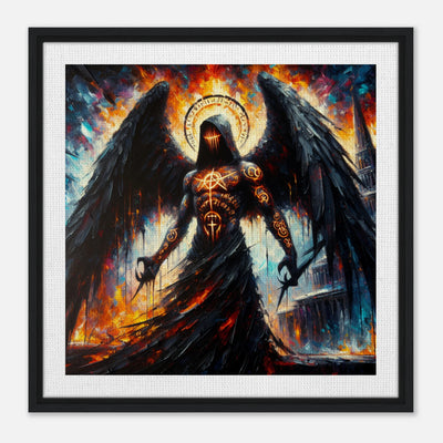 Gerahmte Leinwand: Runes of the Fallen, geheimnisvoller Todesengel mit mystischen Runen, Wächter des Hölleneingangs, eindrucksvolle Wanddekoration für Wohnzimmer und Fantasy-Fans