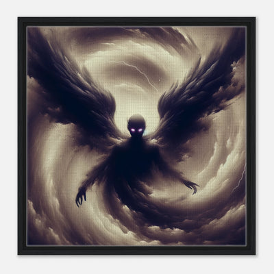Gerahmte Leinwand: Whispers of the Void, gespenstischer Schattengeist mit Engelsflügeln im Hurrikan, gruselige Wanddekoration für Wohnzimmer und Gothic-Fans