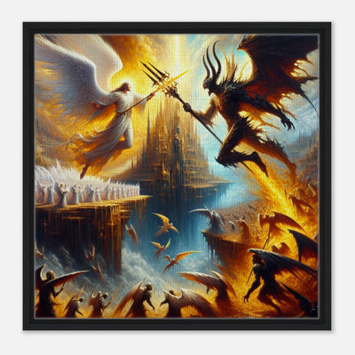 Gerahmte Leinwand: Epische Schlacht zwischen Licht und Dunkelheit, Schutzengel gegen Todesengel, Teufel und Dämonen, dramatische Wanddekoration für Wohnzimmer und Spielzimmer