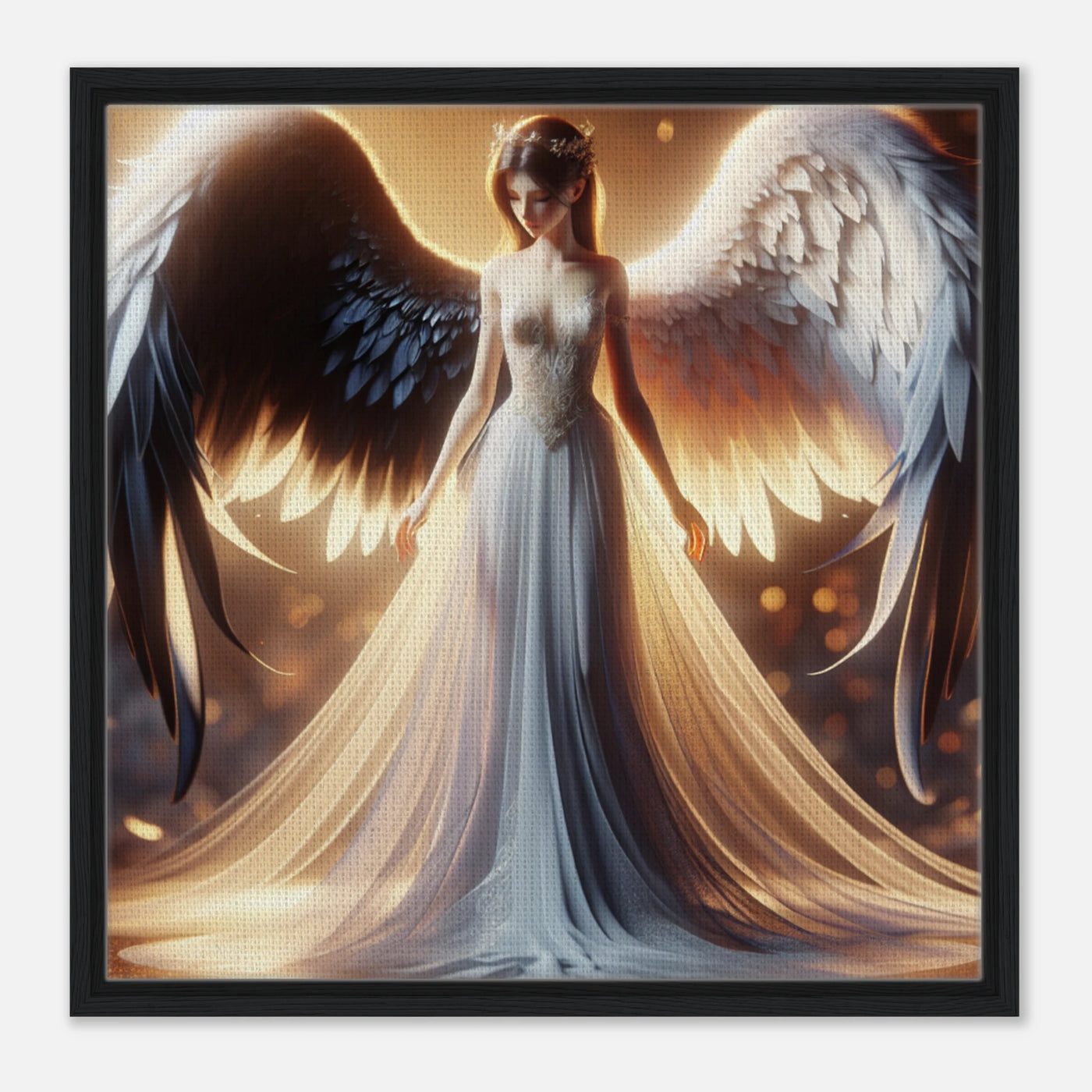 Gerahmte Leinwand: Black & White Swan, Engel als Ballerina Tänzerin mit kontrastreichen Flügeln, stilvolle Wanddekoration für Wohnzimmer und Tanzstudios