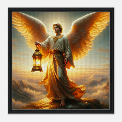 Gerahmte Leinwand: The Guiding Light, heiliger Engel mit Laterne auf einem Berggipfel, symbolisiert Schutz und Führung, inspirierende Wanddekoration für Wohnzimmer und Wanderer