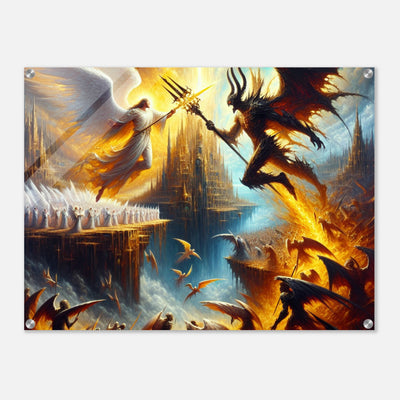 Acrylglasdruck: Epische Schlacht zwischen guten und bösen Engeln, Heere der Schutzengel gegen Todesengel, Teufel und Dämonen, fesselnde Wandkunst für Fantasy-Liebhaber und Gamer