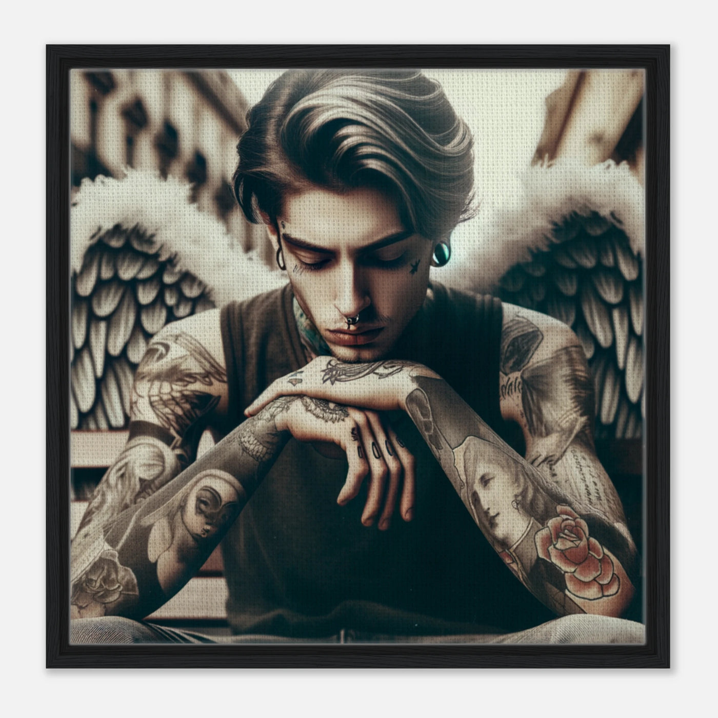 Street Angel mit Tattoos – ausdrucksstarke Wandkunst eines Jugendlichen mit Flügeln