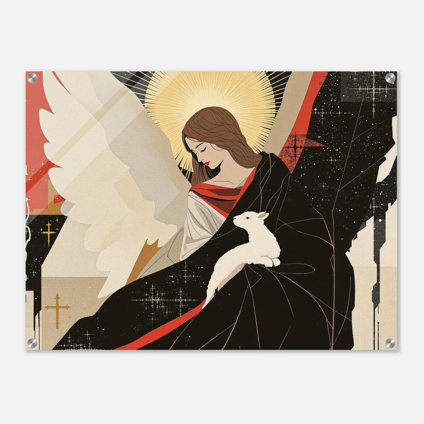 Antiker Engel mit Schaf, Kreuz und Flügeln