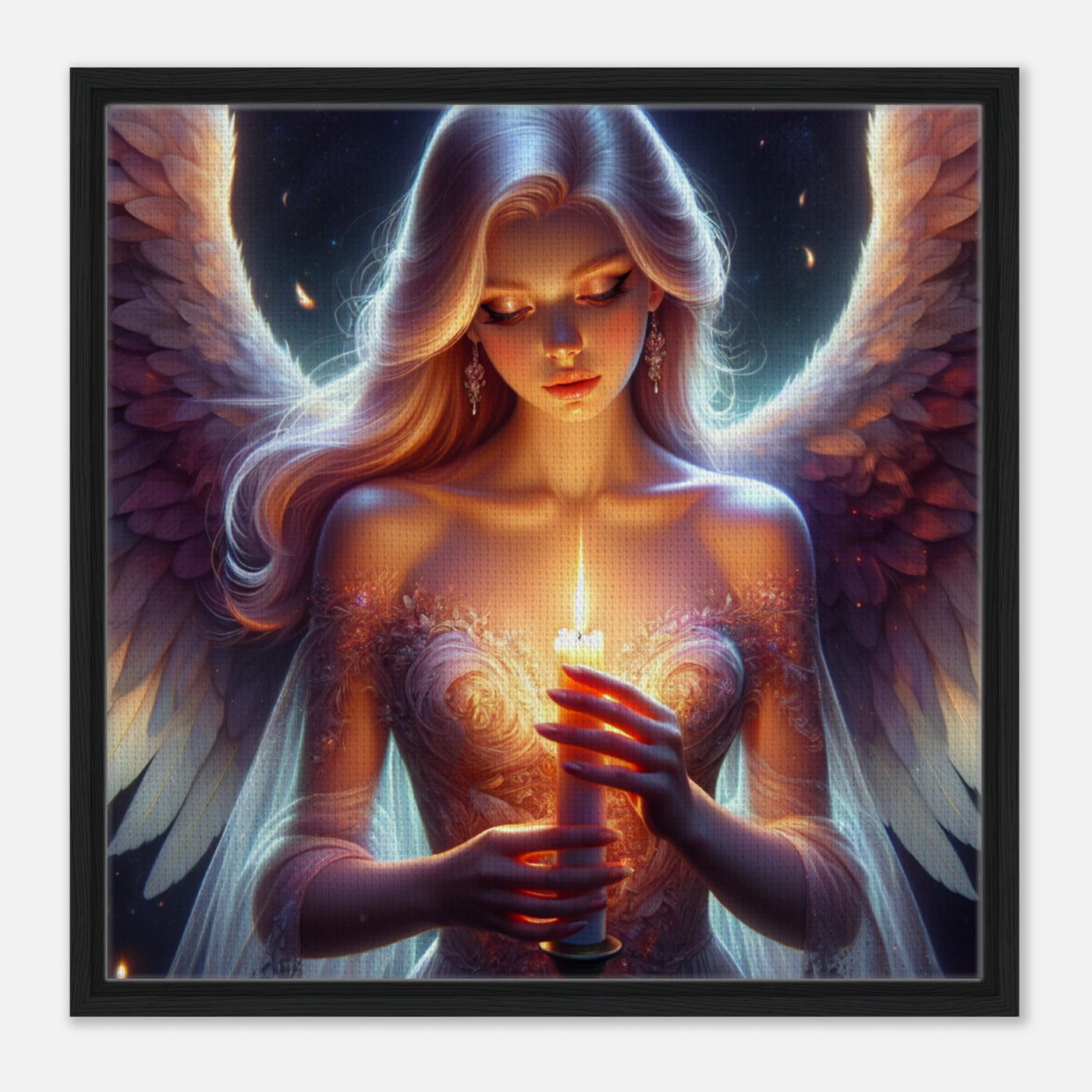 Engel mit leuchtender Kerze – ruhige, trostspendende Engelskunst auf Leinwand
