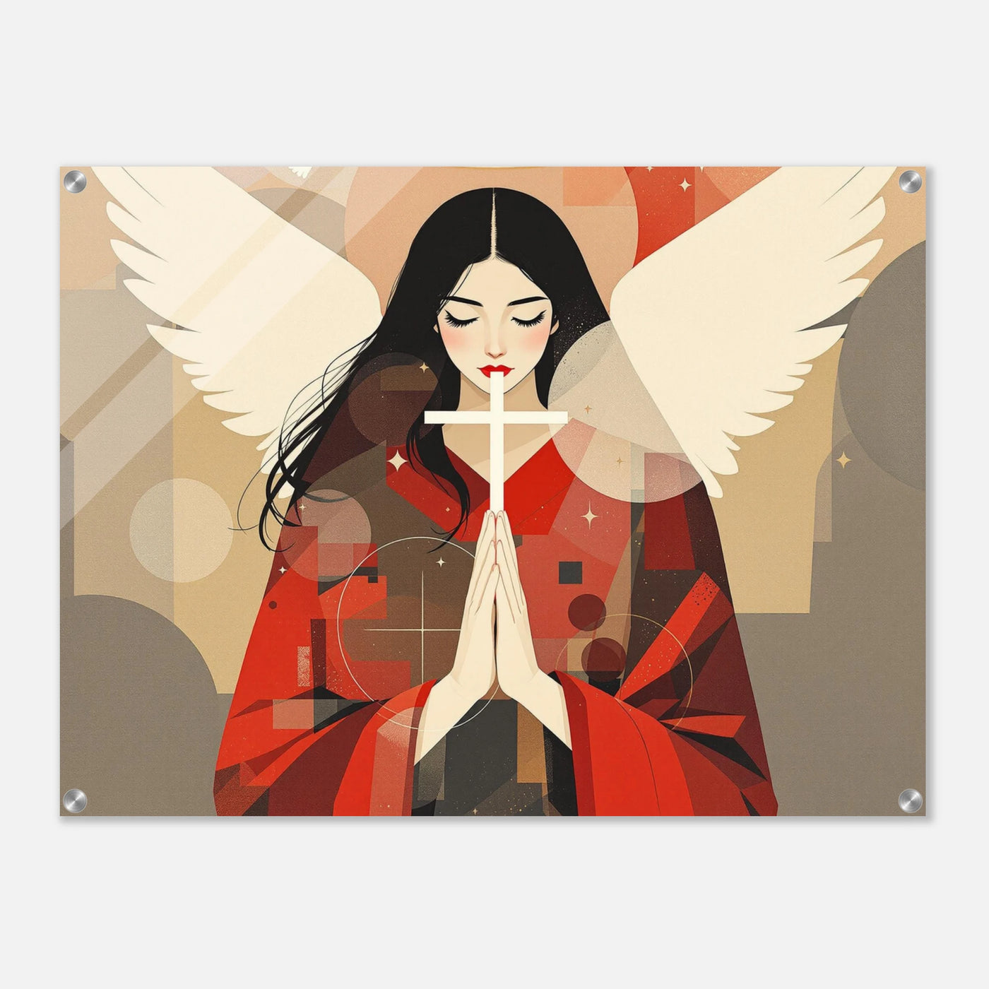 Abstraktes Engelmotiv mit christlichem Kreuz