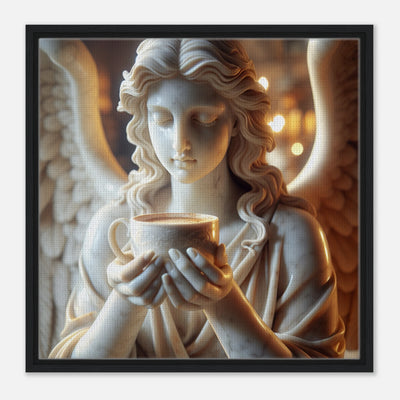 Gerahmte Leinwand für die  moderne Küche und Kaffeebar - Kaffeebohnen werden vom Barista zum Espresso gemahlen