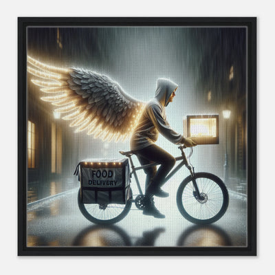 Lieferheld mit Engelsflügeln – Soul Delivery Kunstwerk auf Leinwand, Symbol für Mitgefühl und urbane Rettung