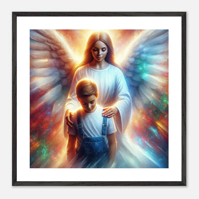 Schutzengel wacht über kleinen Jungen – berührendes Poster mit spiritueller Mutter-Kind-Symbolik
