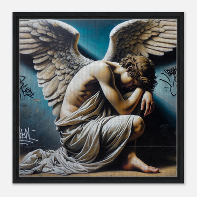 Mönchähnlicher Mann mit Engelsflügeln – Straßenkunst-Graffiti als spirituelles Leinwandbild
