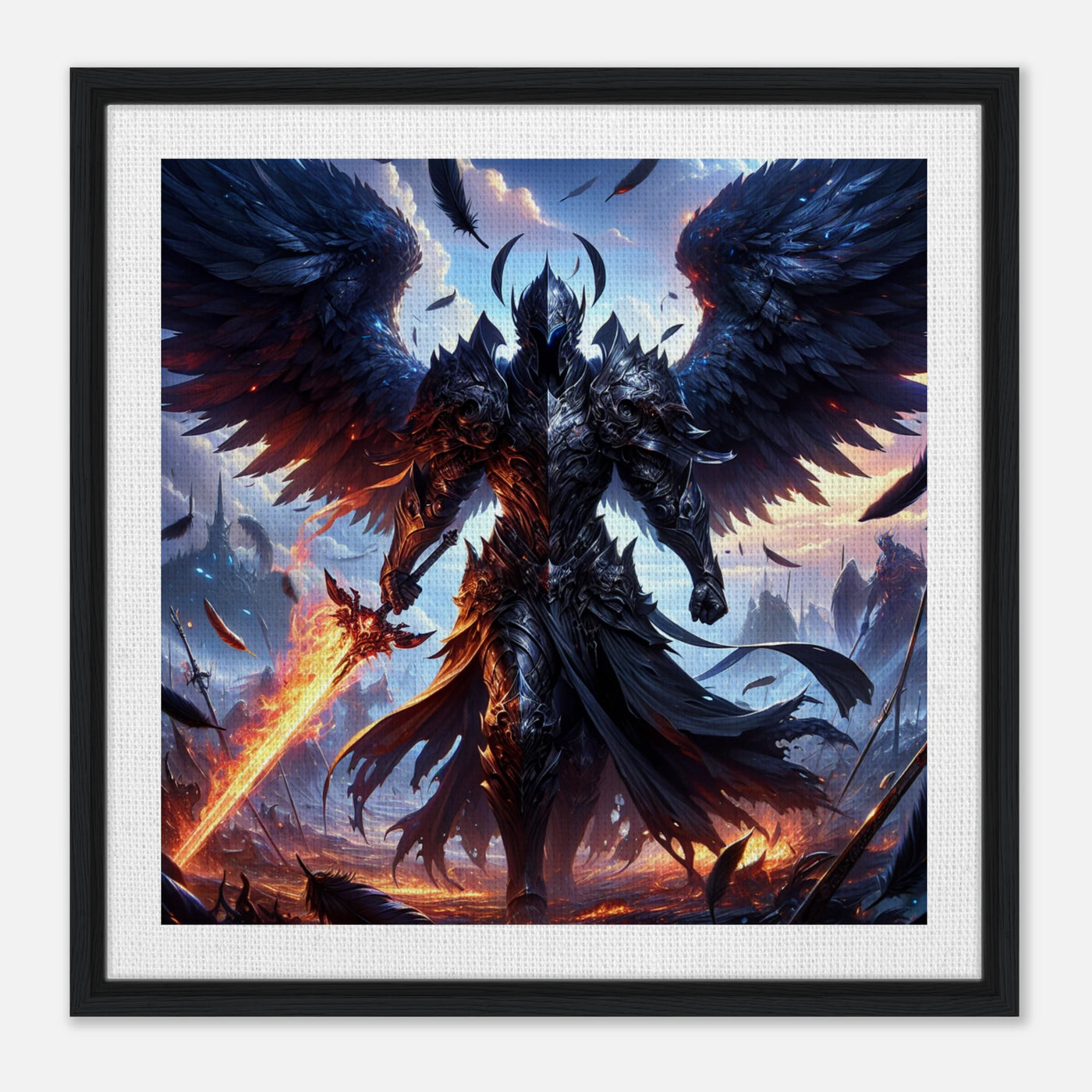 Gerahmte Leinwand: Blade of the Abyss, letzter Gegner in schwarzer Rüstung, symbolisiert Macht und Herausforderung, dramatische Wanddekoration für Spielzimmer und epische Räume