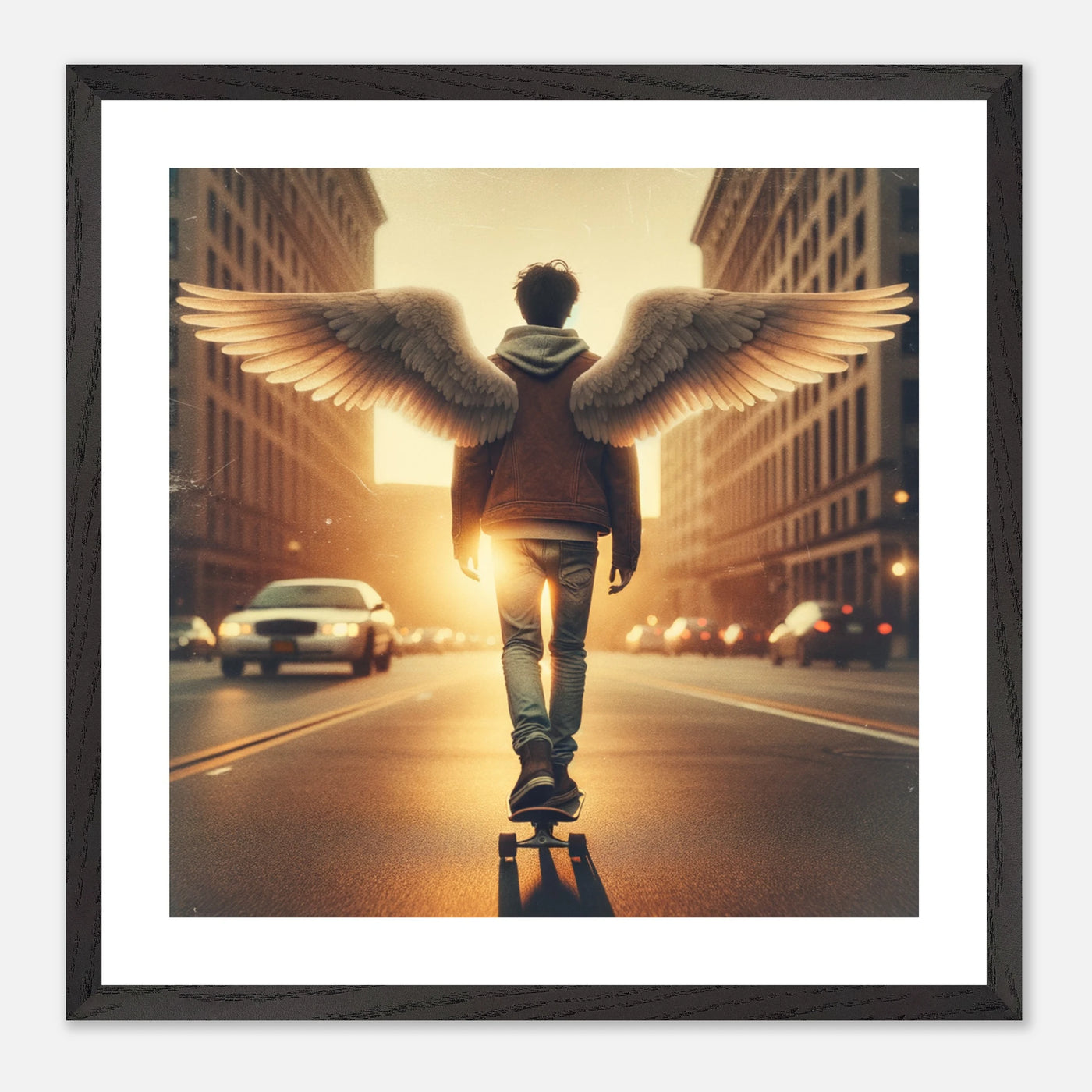 Engel-Skaterjunge auf dem Weg ins Jenseits – Golden Hour Guardian Skater Boy Poster, himmlische Reise und Abschied
