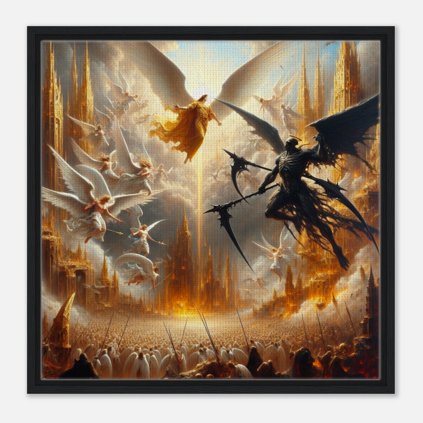 Gerahmte Leinwand: Heaven’s Last Stand, Schutzengel kämpfen gegen dämonischen Engel des Todes, dramatische Wanddekoration für Wohnzimmer und Spielzimmer