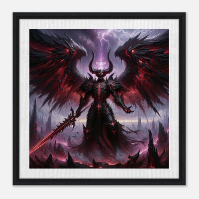 Gerahmte Leinwand: The Fallen King, mächtiger Dämonenkönig mit dunklen Flügeln und Schwert der Vernichtung, epische Wanddekoration für Spielzimmer und Fantasy-Fans