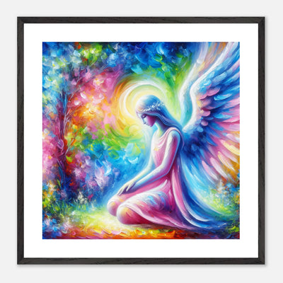 Gerahmtes Premium-Poster: Engel in Acrylfarben gemalt, betet für die Menschheit, farbenfrohe und beruhigende Wandkunst für inspirierende und friedvolle Umgebungen