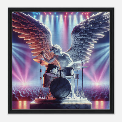 Gerahmte Leinwand für das moderne Wohnzimmer - Religion mit Engelsmotiv trifft Rock