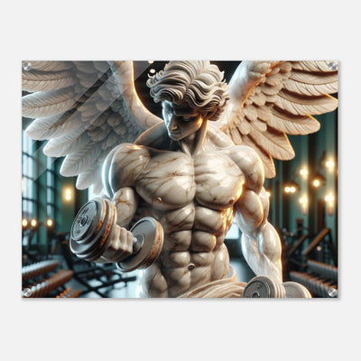 Engel trainiert im Gym, motiviert seine Muskeln zu definieren, moderne Wandkunst