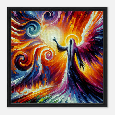 Gerahmte Leinwand: Abstrakter Engel am Altar der Dualität, mystische Beschwörung, kunstvolle Wanddekoration für Wohnzimmer
