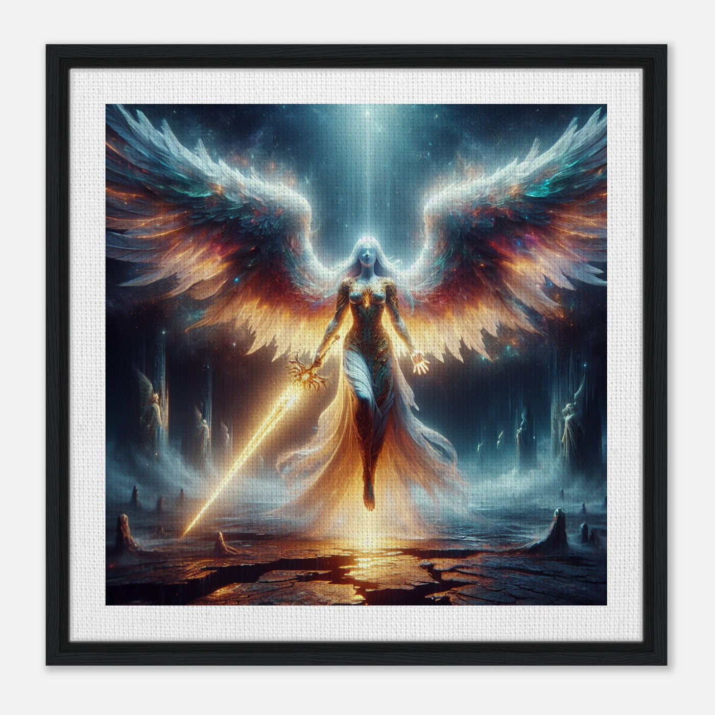 Gerahmte Leinwand: Sword of the Abyss, Engel der Auferstehung des Mutes, erhebt sich aus Ruinen des Untergangs, symbolisiert Hoffnung und Neuanfang, kraftvolle Wanddekoration für Wohnzimmer und Büros