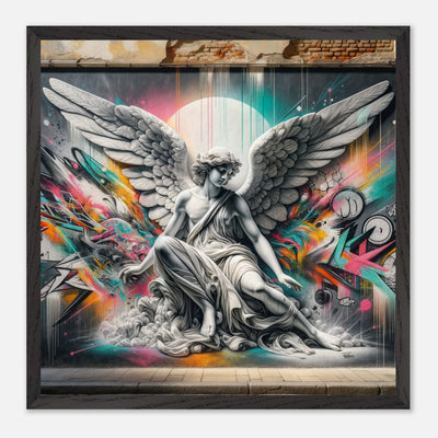 Urbanes Graffiti mit Marmorangel – Poster zeigt den Kontrast zwischen Hip-Hop und Religion