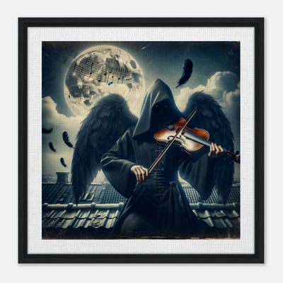 Gerahmte Leinwand: The Phantom’s Melody, mysteriöser Musiker mit Engelsflügeln spielt Geige bei Mitternacht, melancholische Wanddekoration für Wohnzimmer und Musikräume