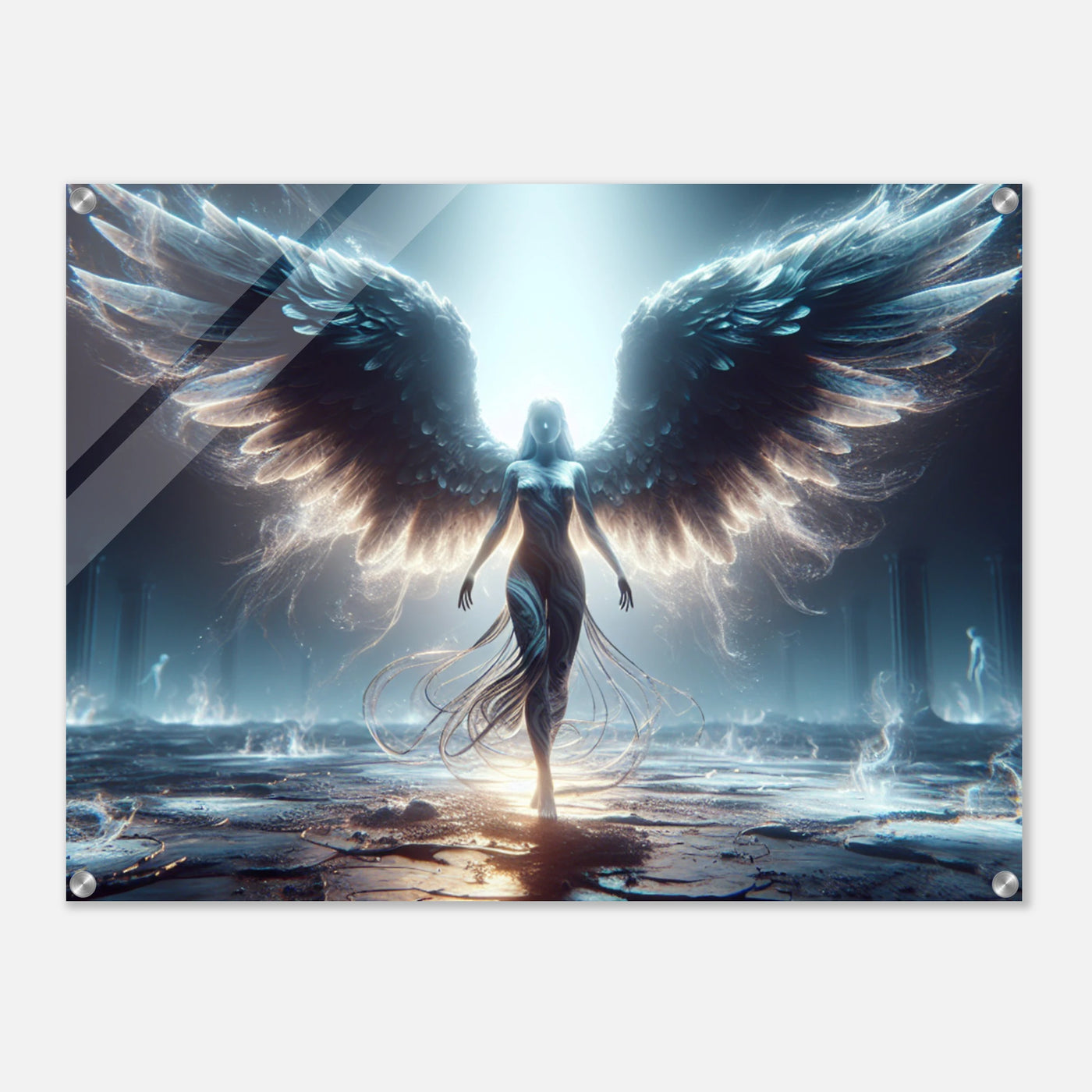 Acrylglasdruck: Engel wandelt auf der zerstörten Erde zum letzten Mal, vereint Traurigkeit und Hoffnung, eindrucksvolle Wandkunst für Kunstliebhaber und Visionäre