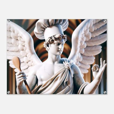 Engel mit Kochmütze und Kochlöffel, macht perfekte Geschmacks-Geste, ideale Wandkunst für Küche