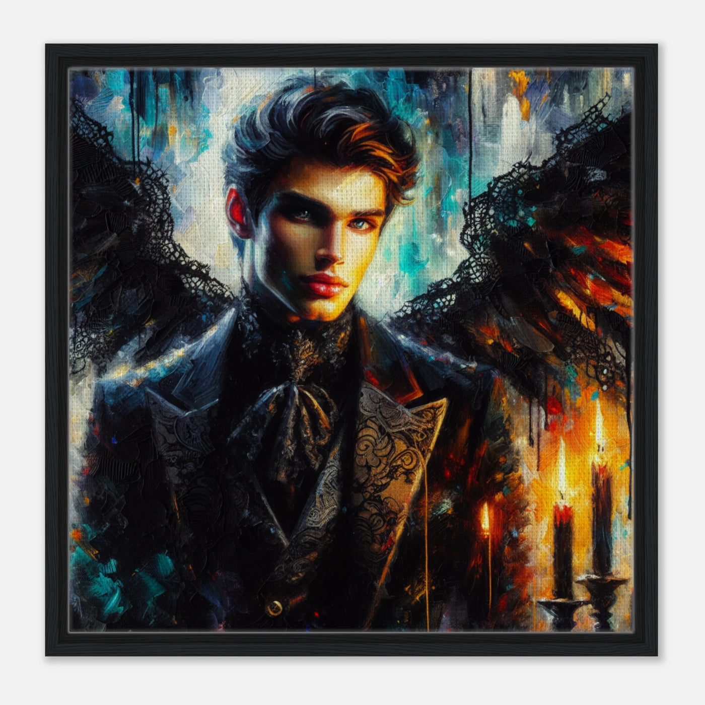 Gerahmte Leinwand: The Temptation of Shadows, makelloser dunkler Engel, pure Versuchung und Sünde, stilvolle Wanddekoration für Wohnzimmer und moderne Räume