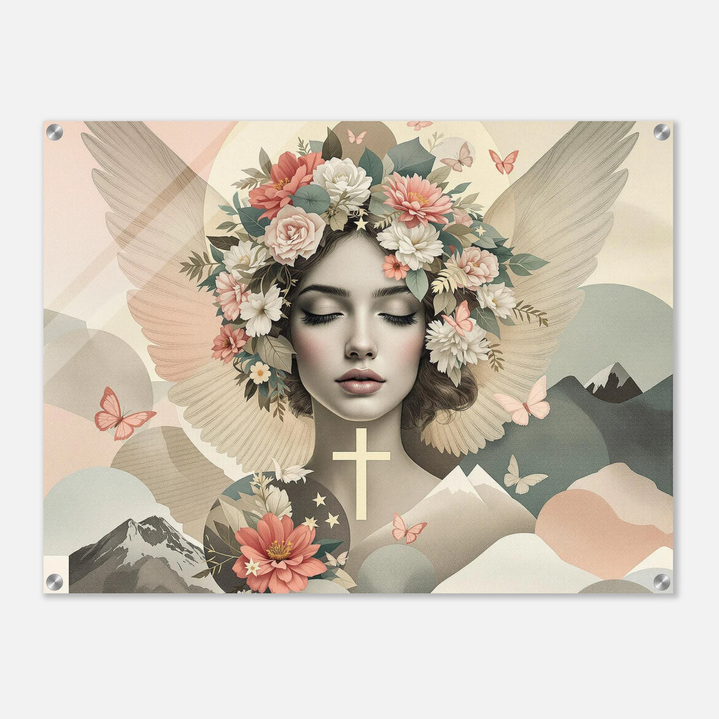 Himmlische Collage mit Engel und Kreuz