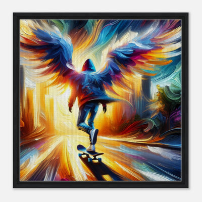 Skater im Himmel mit großen Engelsflügeln – Skate in Heaven Leinwanddruck, Abschied in Acrylfarben
