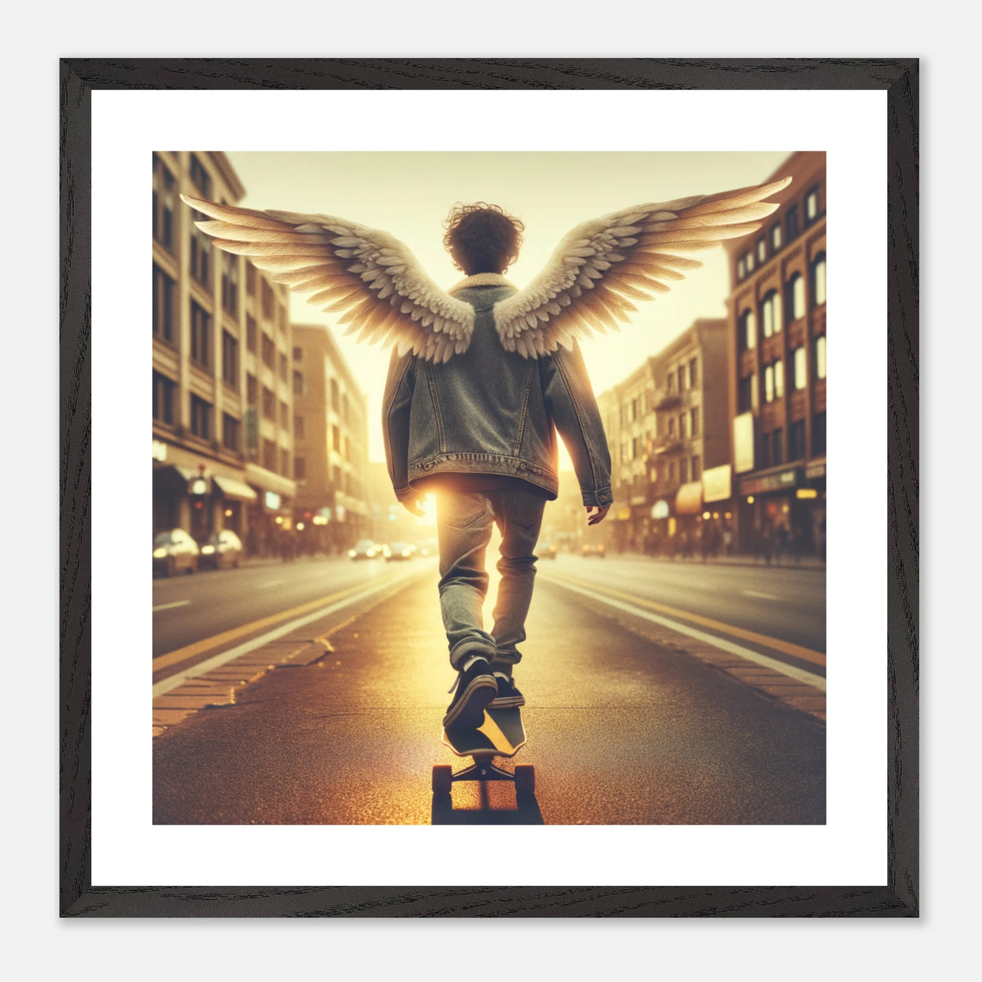 Engel-Skaterkind auf dem Weg ins Jenseits – Golden Hour Guardian Skater Kid Poster, himmlische Reise und Trost
