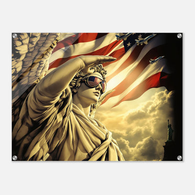 Stars & Stripes, Jets and the statue of liberty saluting in the sky