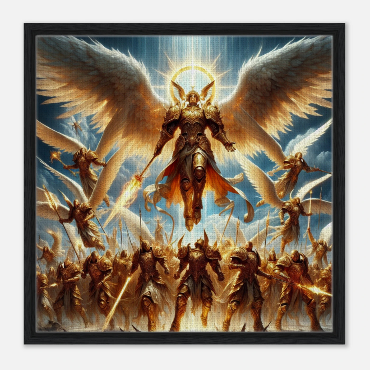 Gerahmte Leinwand: The Celestial Vanguard, Erzengel in der Schlacht, symbolisiert Führung und Mut, inspirierende Wanddekoration für Wohnzimmer und Räume der Motivation